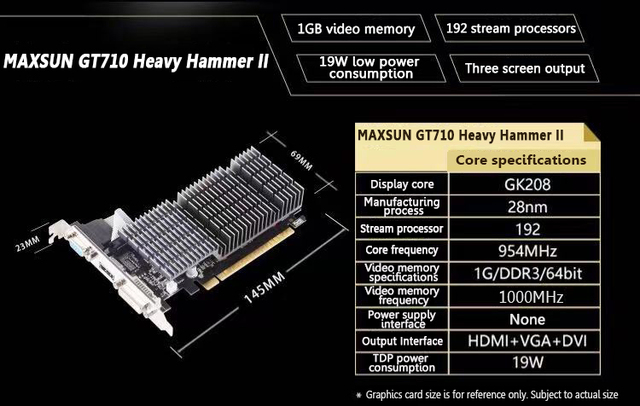 Karta graficzna MAXSUN GT710 Heavy Hammer 1GB DDR3 PCI-E do komputerów stacjonarnych - Wianko - 2