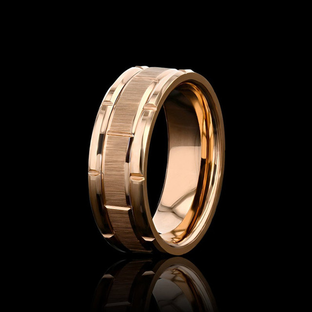 Męski pierścień ślubny z stali tytanowej, różowe złoto, niebieski szczotkowany podwójny rowek - Wianko - 1