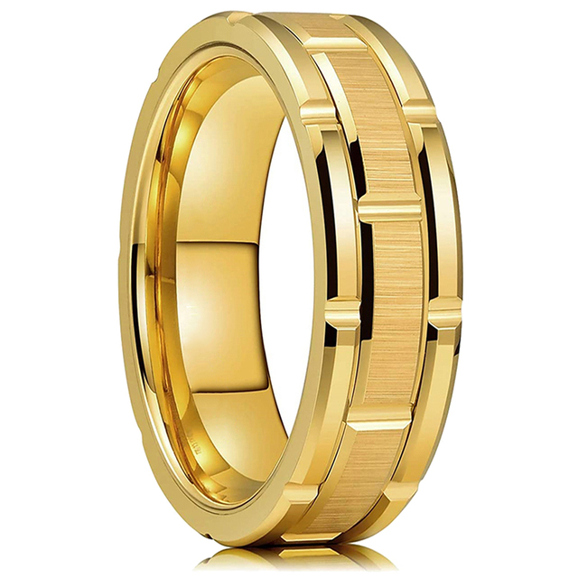 Męski pierścień ślubny z stali tytanowej, różowe złoto, niebieski szczotkowany podwójny rowek - Wianko - 5