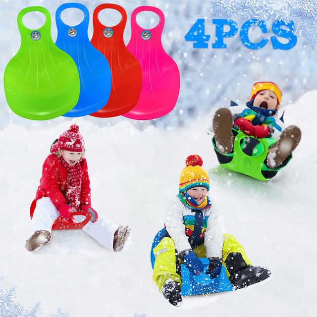 Sanie śnieżne dla dzieci i dorosłych - zestaw 4 sztuk, jednolity kolor, idealne do jazdy po śniegu, piasku i trawie - Wianko - 1