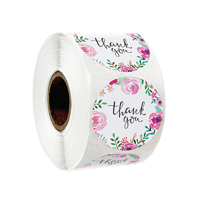 50-500szt. Okrągłe naklejki handmade 'Dziękuję' z kwiatowym wzorem do pieczenia, koperty, biznesu i etykietowania - Wianko - 18