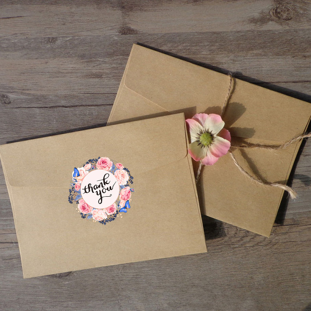 50-500szt. Okrągłe naklejki handmade 'Dziękuję' z kwiatowym wzorem do pieczenia, koperty, biznesu i etykietowania - Wianko - 10