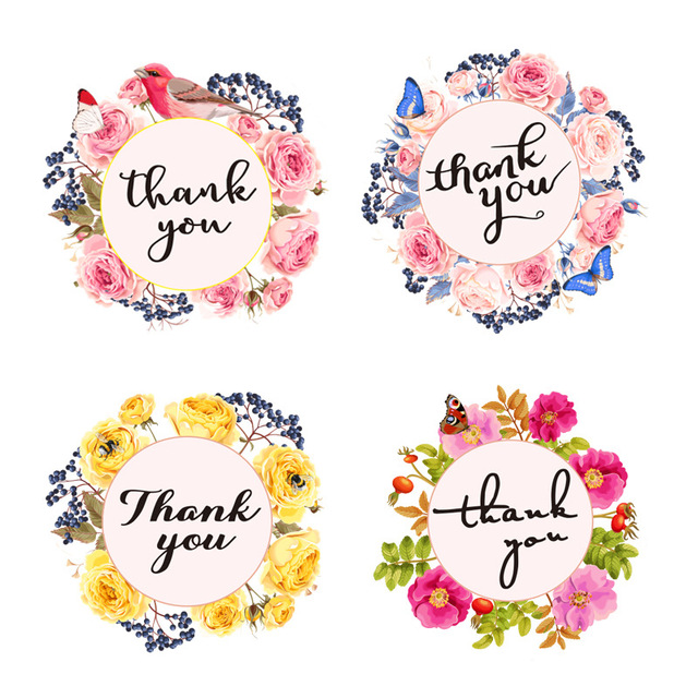 50-500szt. Okrągłe naklejki handmade 'Dziękuję' z kwiatowym wzorem do pieczenia, koperty, biznesu i etykietowania - Wianko - 8