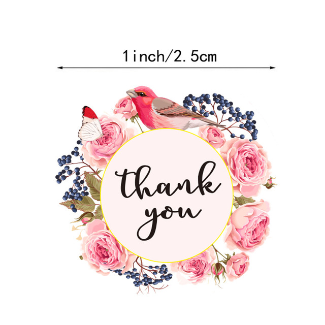 50-500szt. Okrągłe naklejki handmade 'Dziękuję' z kwiatowym wzorem do pieczenia, koperty, biznesu i etykietowania - Wianko - 7