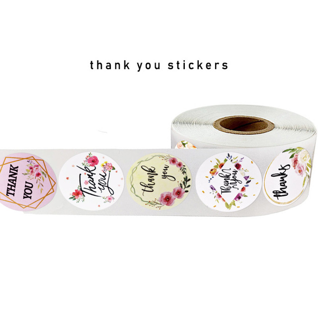 50-500szt. Okrągłe naklejki handmade 'Dziękuję' z kwiatowym wzorem do pieczenia, koperty, biznesu i etykietowania - Wianko - 30