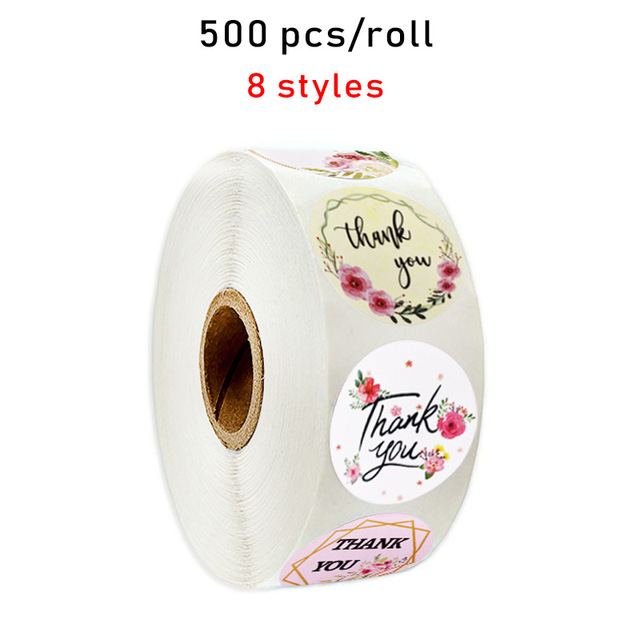 50-500szt. Okrągłe naklejki handmade 'Dziękuję' z kwiatowym wzorem do pieczenia, koperty, biznesu i etykietowania - Wianko - 28