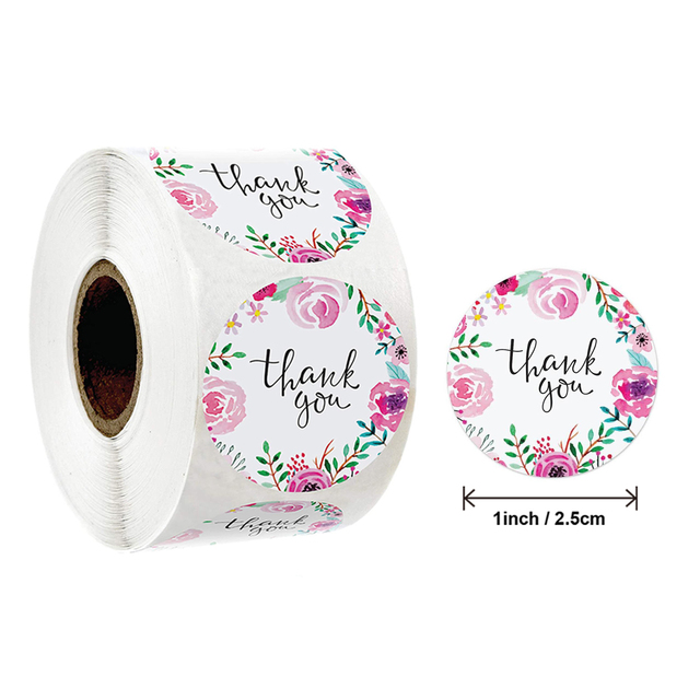 50-500szt. Okrągłe naklejki handmade 'Dziękuję' z kwiatowym wzorem do pieczenia, koperty, biznesu i etykietowania - Wianko - 16