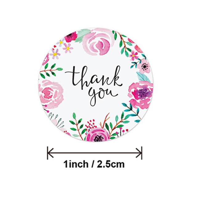 50-500szt. Okrągłe naklejki handmade 'Dziękuję' z kwiatowym wzorem do pieczenia, koperty, biznesu i etykietowania - Wianko - 17
