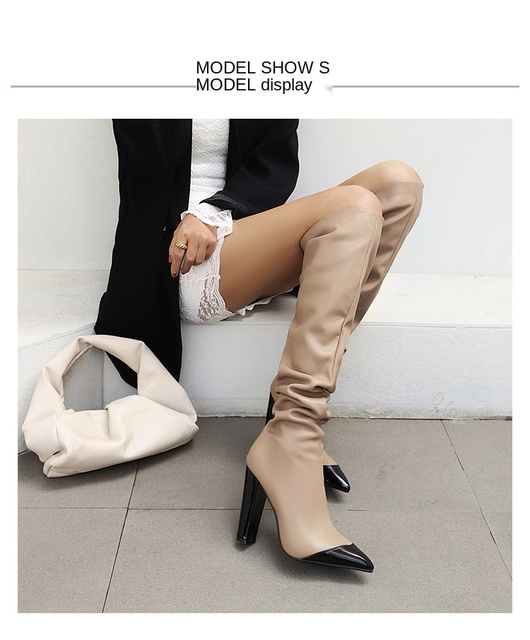 Modne damskie buty za kolano na jesień i zimę 2021 w cętki, z grubym, wysokim obcasem - Wianko - 7