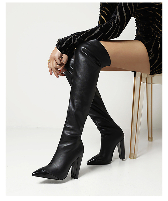 Modne damskie buty za kolano na jesień i zimę 2021 w cętki, z grubym, wysokim obcasem - Wianko - 28