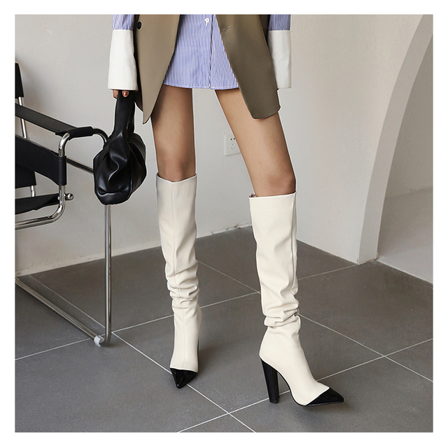Modne damskie buty za kolano na jesień i zimę 2021 w cętki, z grubym, wysokim obcasem - Wianko - 15