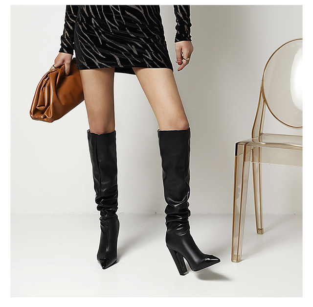 Modne damskie buty za kolano na jesień i zimę 2021 w cętki, z grubym, wysokim obcasem - Wianko - 26