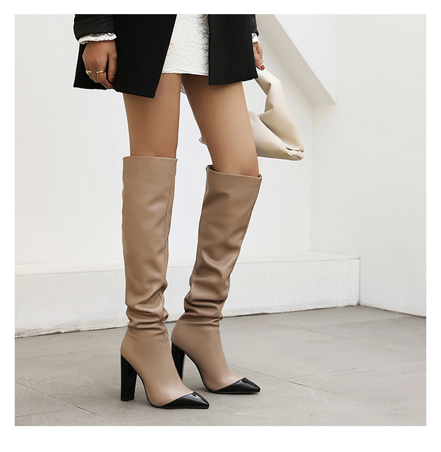 Modne damskie buty za kolano na jesień i zimę 2021 w cętki, z grubym, wysokim obcasem - Wianko - 10