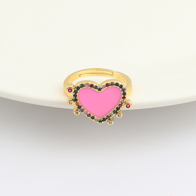 Pierścień serce emaliowany, regulowany rozmiar, metalowy, Vintage, kolorowy, dla kobiet - Wianko - 5