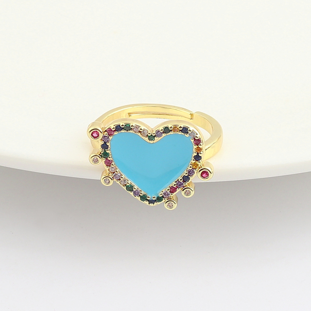 Pierścień serce emaliowany, regulowany rozmiar, metalowy, Vintage, kolorowy, dla kobiet - Wianko - 7