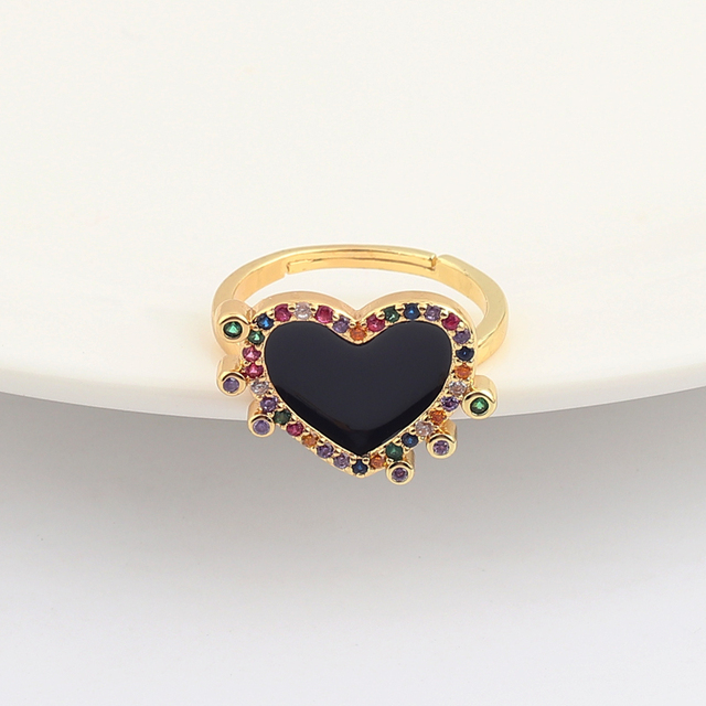 Pierścień serce emaliowany, regulowany rozmiar, metalowy, Vintage, kolorowy, dla kobiet - Wianko - 8