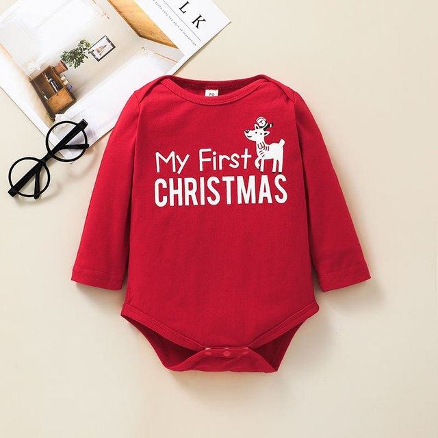 Zestaw Bożonarodzeniowych Ubranek dla Chłopca Baby Boy Girl - Moje Pierwsze Święta: Stroje z Długim Rękawem, Nadruk Jelenia, Romper oraz Spodnie z Kapeluszem - Wianko - 6
