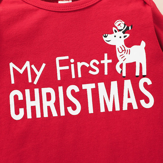 Zestaw Bożonarodzeniowych Ubranek dla Chłopca Baby Boy Girl - Moje Pierwsze Święta: Stroje z Długim Rękawem, Nadruk Jelenia, Romper oraz Spodnie z Kapeluszem - Wianko - 7