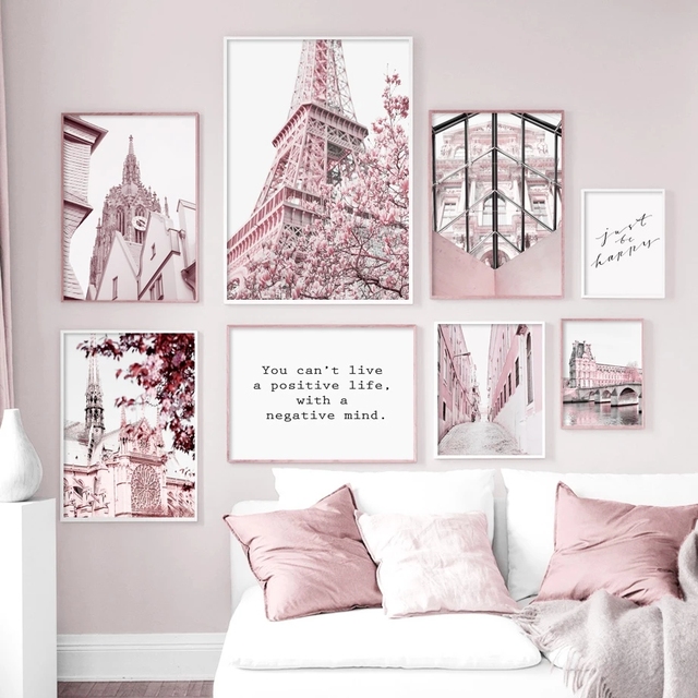 Plakat Paryż różowy na płótnie z motywami kawy, kwiatów i wieży - dekoracja ściany do wystroju pokoju, domu - Wianko - 4