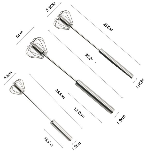Trzepaczka do jaj ręczna 10, 12, 14 cali ze stali nierdzewnej - półautomatyczna, obrotowa - Wianko - 1
