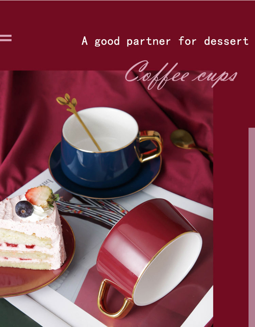 Luksusowy zestaw filiżanek do kawy i herbaty z wyszukanym ceramicznym kubkiem w kolorze czerwonym, idealny prezent urodzinowy dla par - Wianko - 14