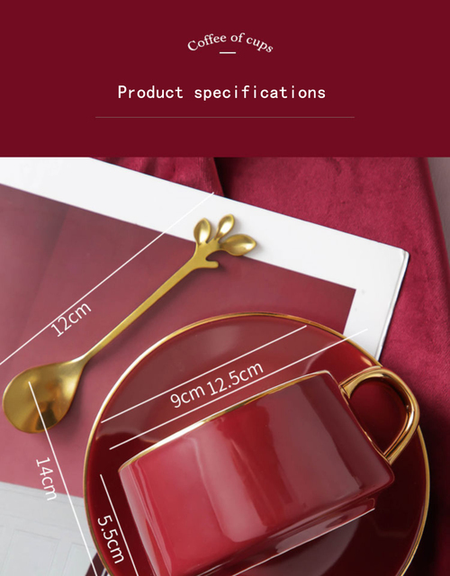 Luksusowy zestaw filiżanek do kawy i herbaty z wyszukanym ceramicznym kubkiem w kolorze czerwonym, idealny prezent urodzinowy dla par - Wianko - 10