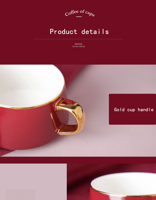 Luksusowy zestaw filiżanek do kawy i herbaty z wyszukanym ceramicznym kubkiem w kolorze czerwonym, idealny prezent urodzinowy dla par - Wianko - 12