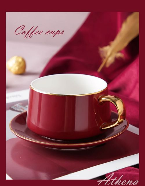 Luksusowy zestaw filiżanek do kawy i herbaty z wyszukanym ceramicznym kubkiem w kolorze czerwonym, idealny prezent urodzinowy dla par - Wianko - 8
