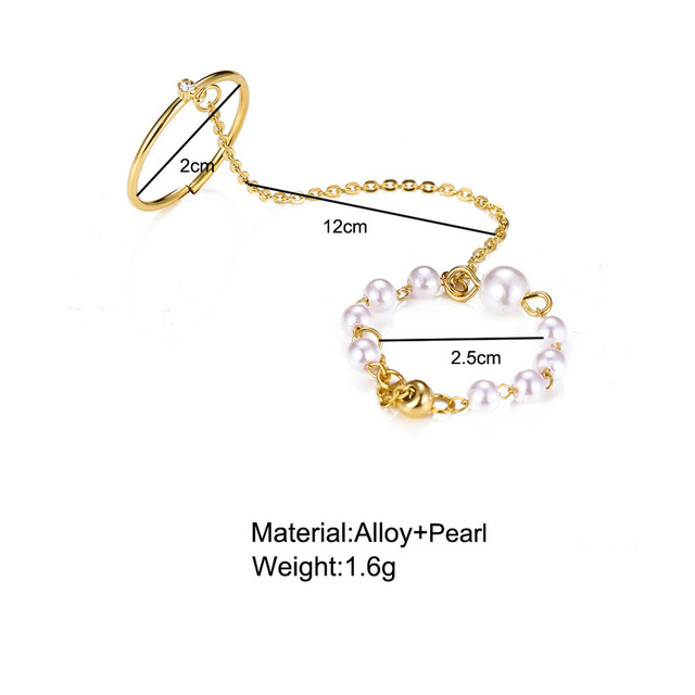 Nowoczesny łańcuszek z perłą w retro stylu - jeden lub dwa pierścionki - biżuteria dla kobiet - Wianko - 1