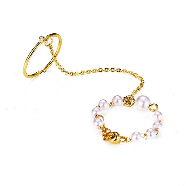 Nowoczesny łańcuszek z perłą w retro stylu - jeden lub dwa pierścionki - biżuteria dla kobiet - Wianko - 2