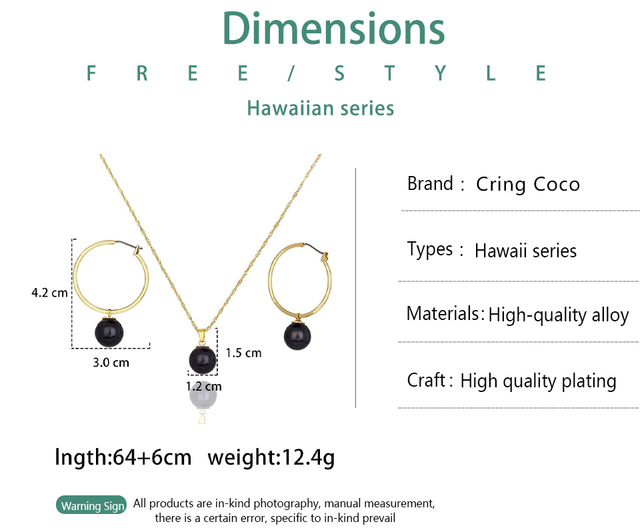 Naszyjnik i kolczyki w stylu hawajsko-polinezyjskim - zestaw biżuterii 2020 dla kobiet - czarne - Wianko - 9