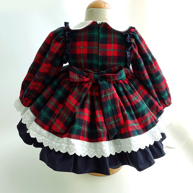 Sukienka jesienno-zimowa dla dziewczynek Baby Lolita Party Dress Kids Cosplay - suknia balowa w kratkę z kokardką na przodzie - Wianko - 12
