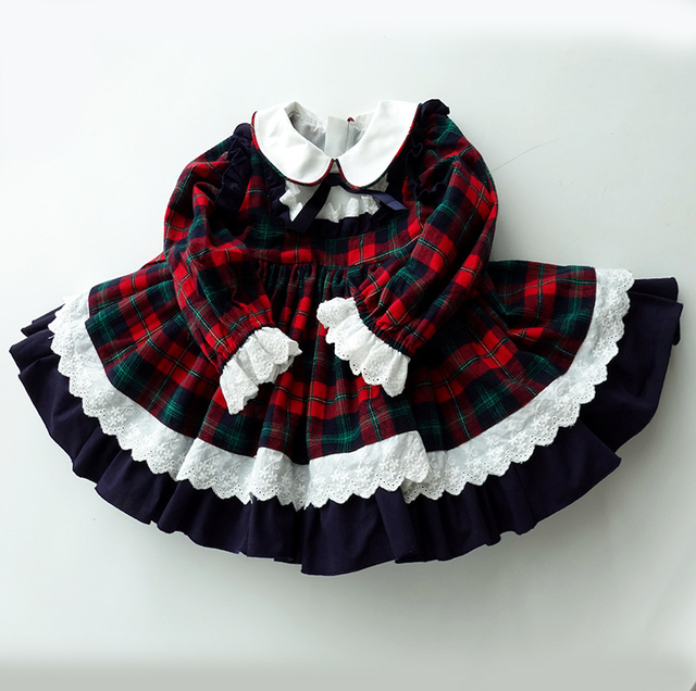 Sukienka jesienno-zimowa dla dziewczynek Baby Lolita Party Dress Kids Cosplay - suknia balowa w kratkę z kokardką na przodzie - Wianko - 15