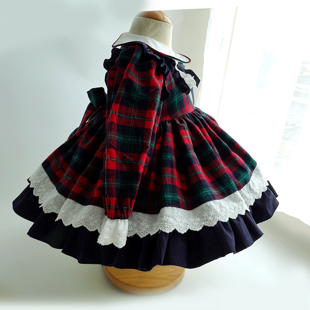 Sukienka jesienno-zimowa dla dziewczynek Baby Lolita Party Dress Kids Cosplay - suknia balowa w kratkę z kokardką na przodzie - Wianko - 8