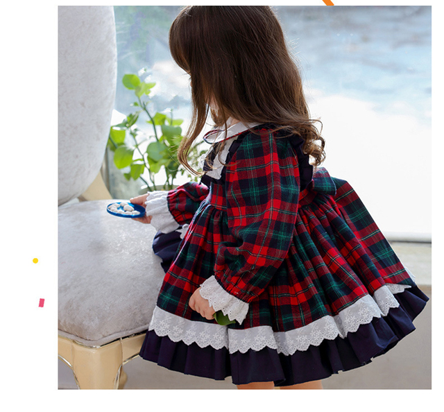 Sukienka jesienno-zimowa dla dziewczynek Baby Lolita Party Dress Kids Cosplay - suknia balowa w kratkę z kokardką na przodzie - Wianko - 6