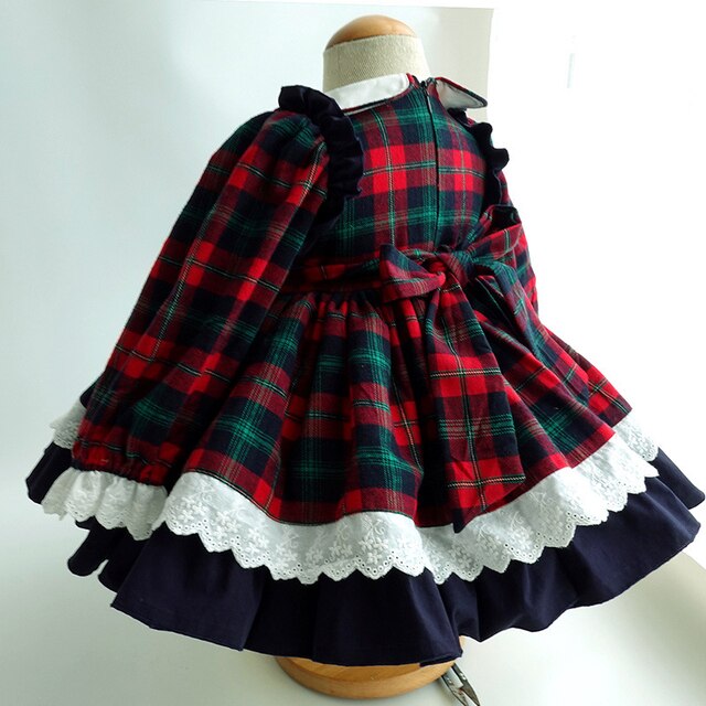 Sukienka jesienno-zimowa dla dziewczynek Baby Lolita Party Dress Kids Cosplay - suknia balowa w kratkę z kokardką na przodzie - Wianko - 10