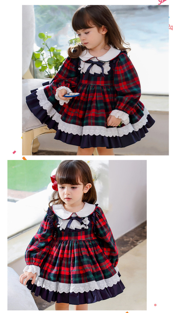 Sukienka jesienno-zimowa dla dziewczynek Baby Lolita Party Dress Kids Cosplay - suknia balowa w kratkę z kokardką na przodzie - Wianko - 5