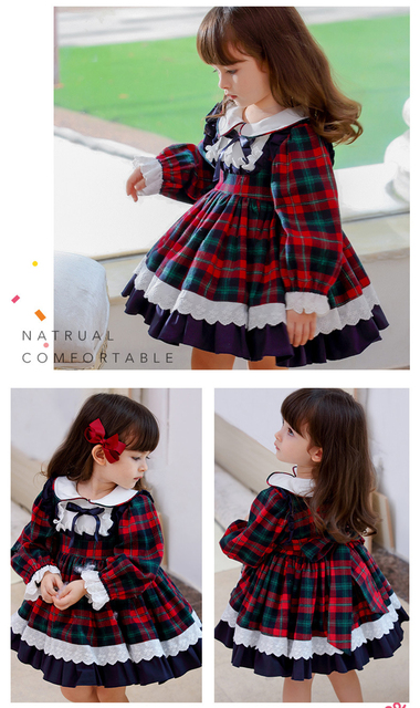 Sukienka jesienno-zimowa dla dziewczynek Baby Lolita Party Dress Kids Cosplay - suknia balowa w kratkę z kokardką na przodzie - Wianko - 4