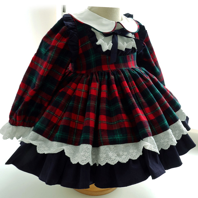 Sukienka jesienno-zimowa dla dziewczynek Baby Lolita Party Dress Kids Cosplay - suknia balowa w kratkę z kokardką na przodzie - Wianko - 16