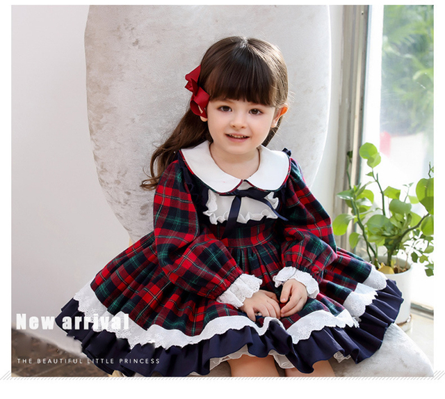 Sukienka jesienno-zimowa dla dziewczynek Baby Lolita Party Dress Kids Cosplay - suknia balowa w kratkę z kokardką na przodzie - Wianko - 2