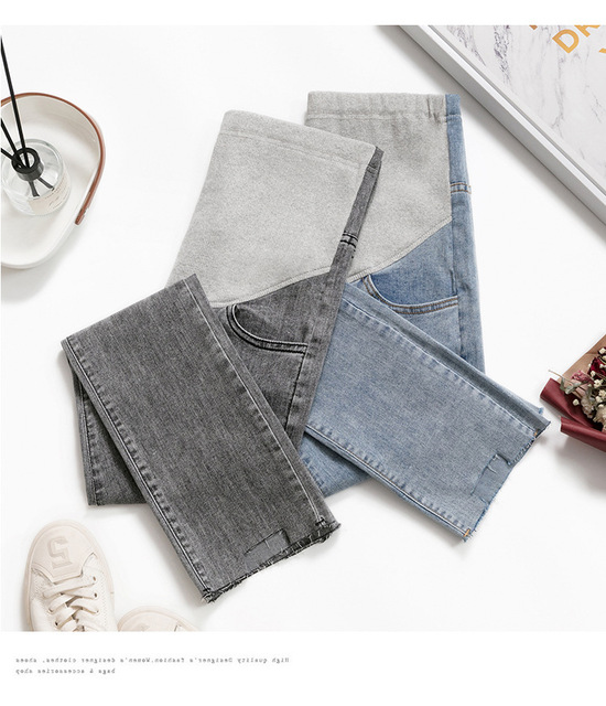 Spodnie jeansowe ciążowe z regulowaną talią - wiosna/jesień - Wianko - 1