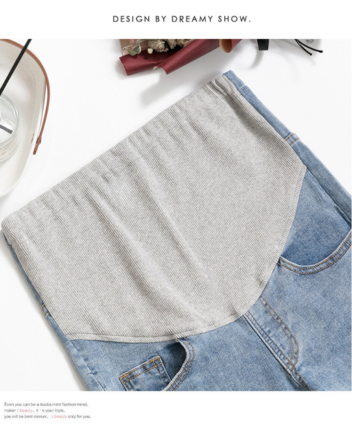 Spodnie jeansowe ciążowe z regulowaną talią - wiosna/jesień - Wianko - 4