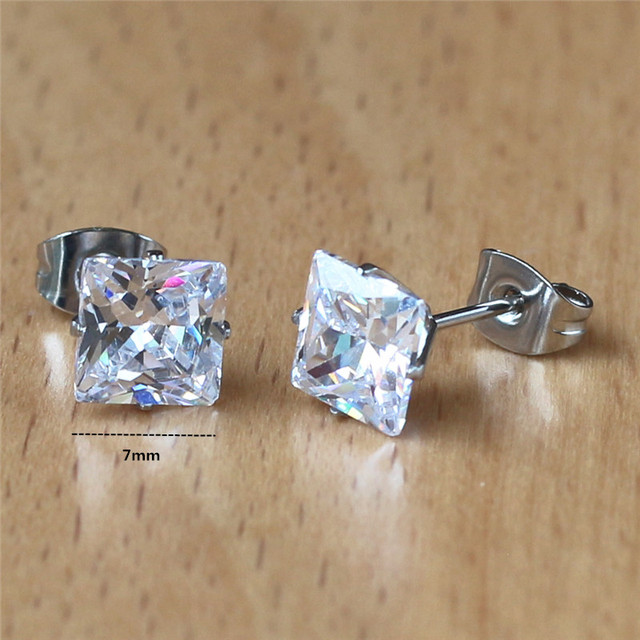 Kolczyki ze stali nierdzewnej, próżniowe, z kwadratowym czystym kryształem CZ, niezwykle wytrzymałe i antyalergiczne - Wianko - 4