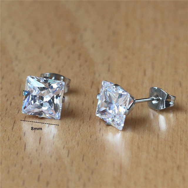 Kolczyki ze stali nierdzewnej, próżniowe, z kwadratowym czystym kryształem CZ, niezwykle wytrzymałe i antyalergiczne - Wianko - 5