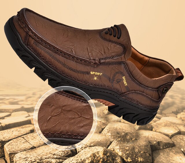 Modne męskie skórzane buty na co dzień odpinane trampki robocze antypoślizgowe - Wianko - 6