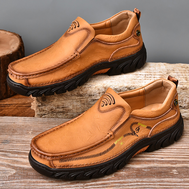 Modne męskie skórzane buty na co dzień odpinane trampki robocze antypoślizgowe - Wianko - 48