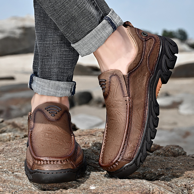Modne męskie skórzane buty na co dzień odpinane trampki robocze antypoślizgowe - Wianko - 28
