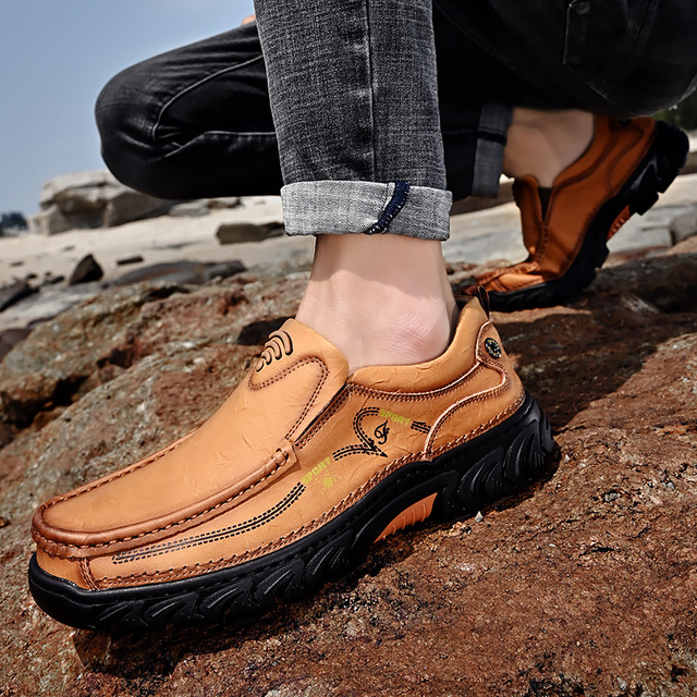 Modne męskie skórzane buty na co dzień odpinane trampki robocze antypoślizgowe - Wianko - 26