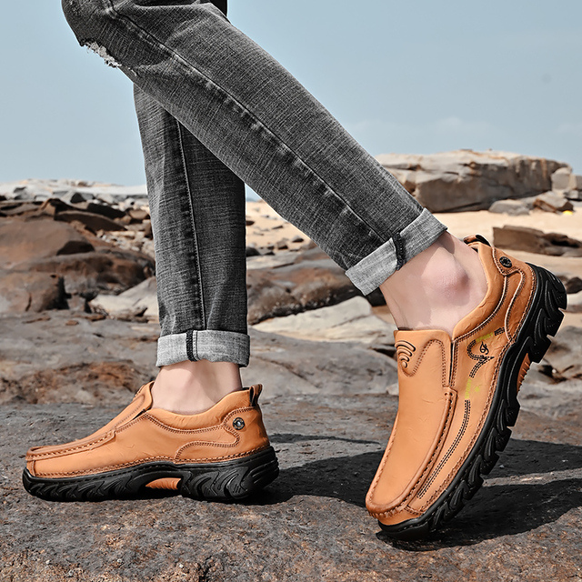 Modne męskie skórzane buty na co dzień odpinane trampki robocze antypoślizgowe - Wianko - 25