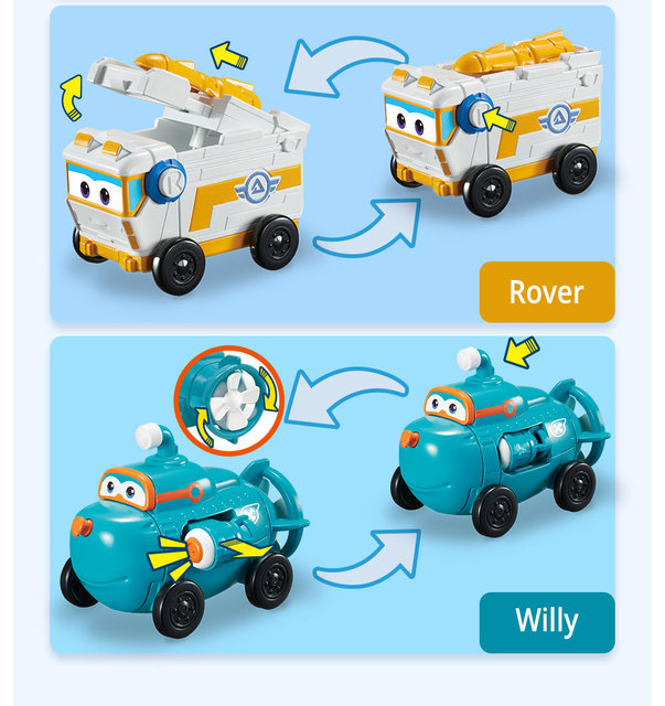 Figurki Super Wings 4 Mini Team: Robot transformacja bota, zestaw z pojazdami Rover, Sparky, Remi i Willy - Wianko - 13